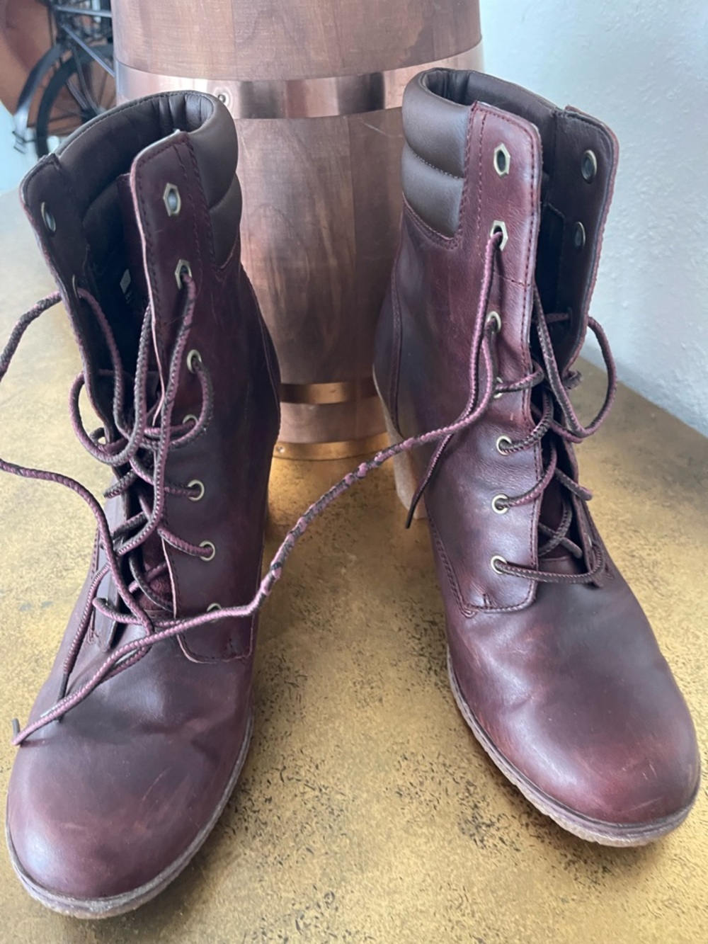 Timberland wuamanBurgundy Leather Lace-Up Work Boots